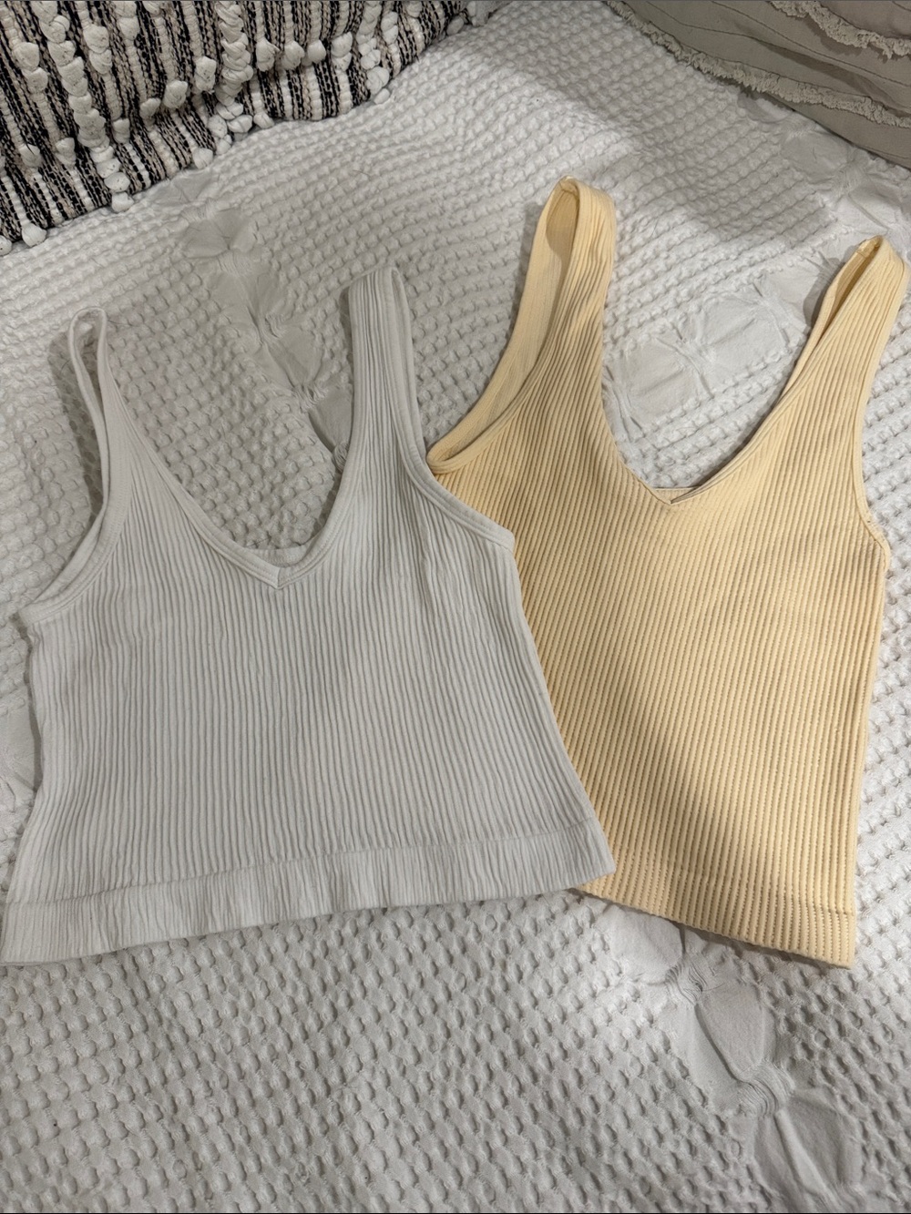 V-Neck Ribbed Tank Top - White & Light Yellow - 1 for $5 or 2 for $10